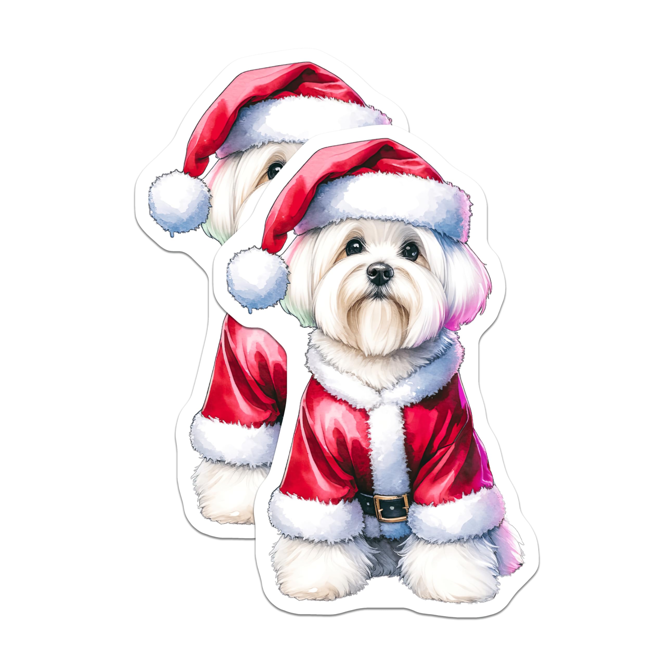 (2 Pack) Christmas Dog Magnets - Maltese Santa Puppy - Holiday Refrigerator Decor - 5 Inches On Longest Side - Thick Durable Magnet - Made in USA - MAG26030