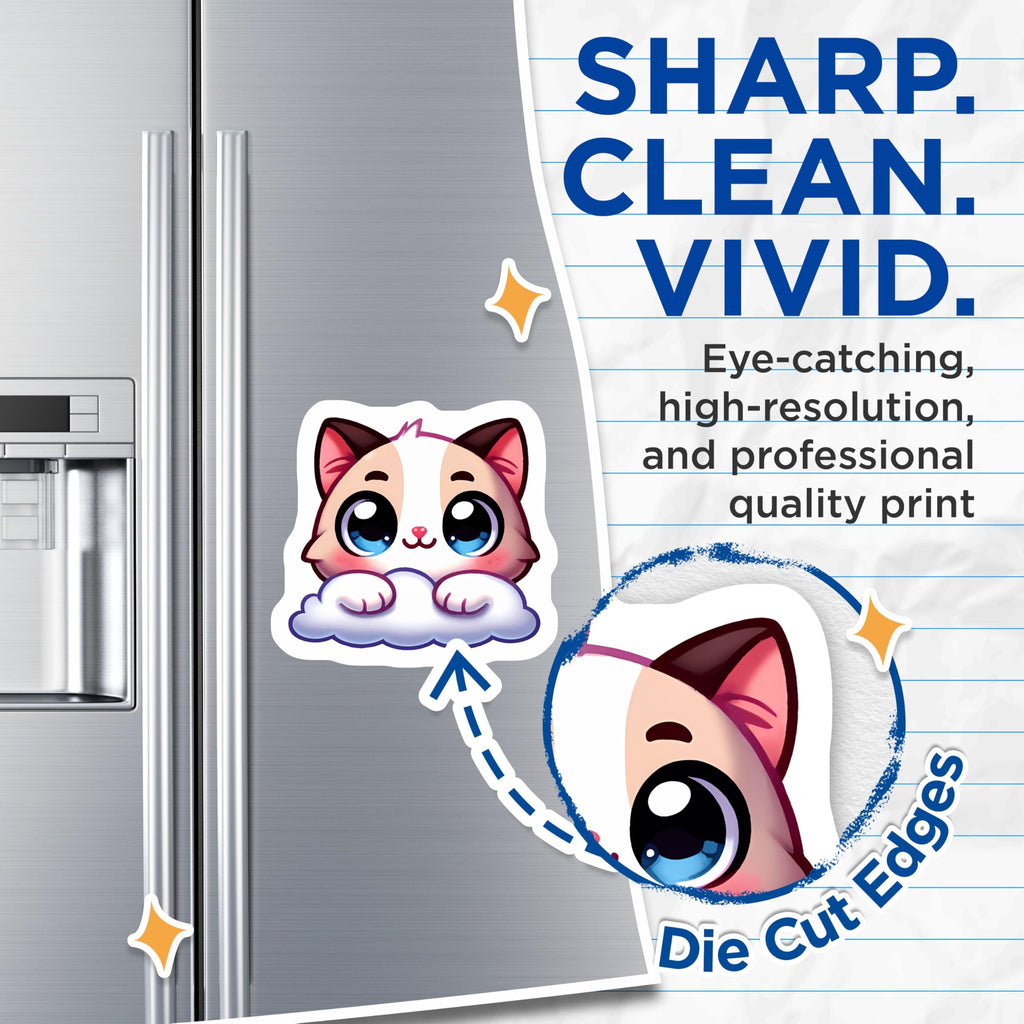 (2 Pack) Kawaii Kitten Magnets - Adorable Chibi Cat Decor for Fridge - Cute Anime Animal Locker Magnets - Sweet Pet Art - 5 Inches On Longest Side - Thick Durable Magnet - Made in USA - MAG22236