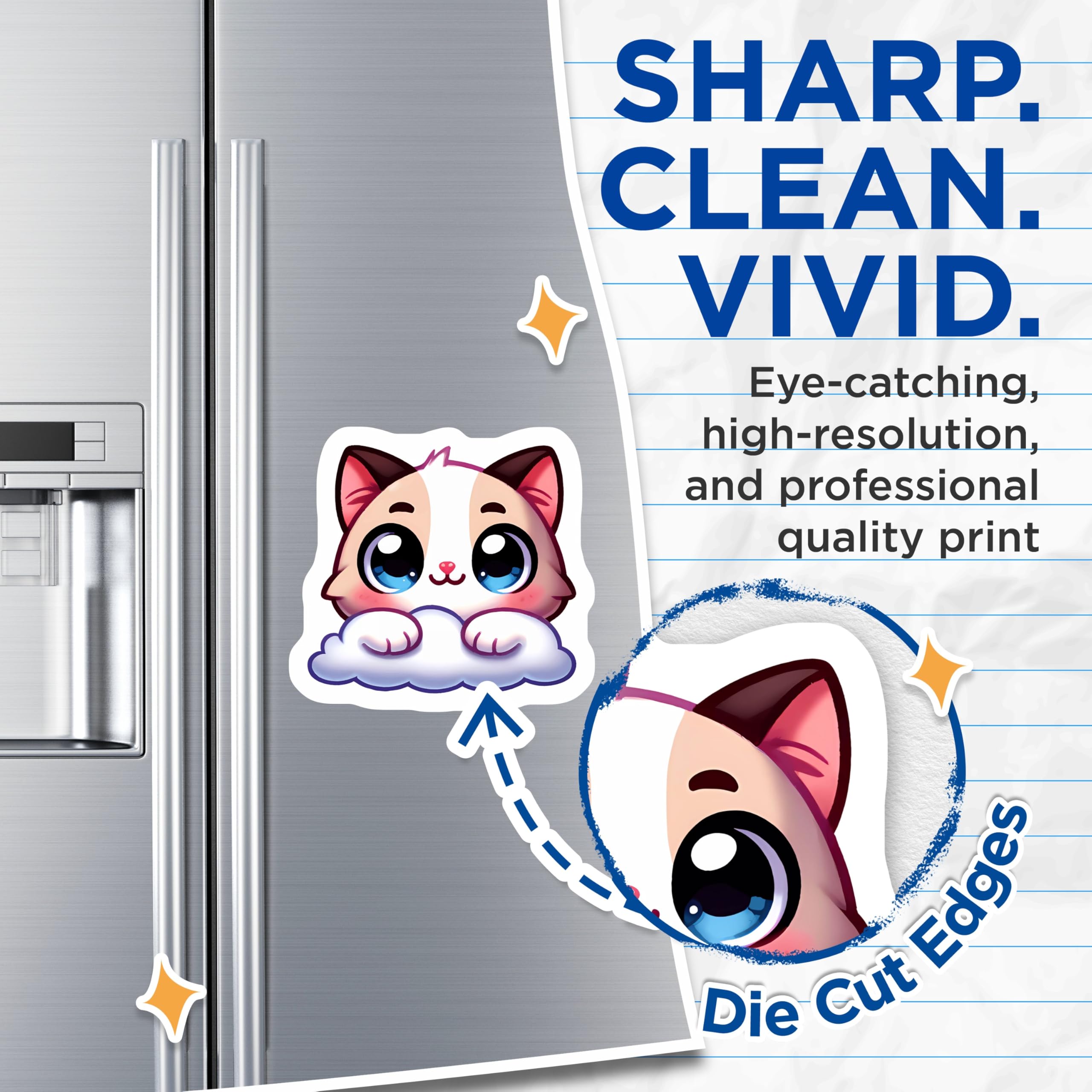 (2 Pack) Kawaii Kitten Magnets - Adorable Chibi Cat Decor for Fridge - Cute Anime Animal Locker Magnets - Sweet Pet Art - 5 Inches On Longest Side - Thick Durable Magnet - Made in USA - MAG22236