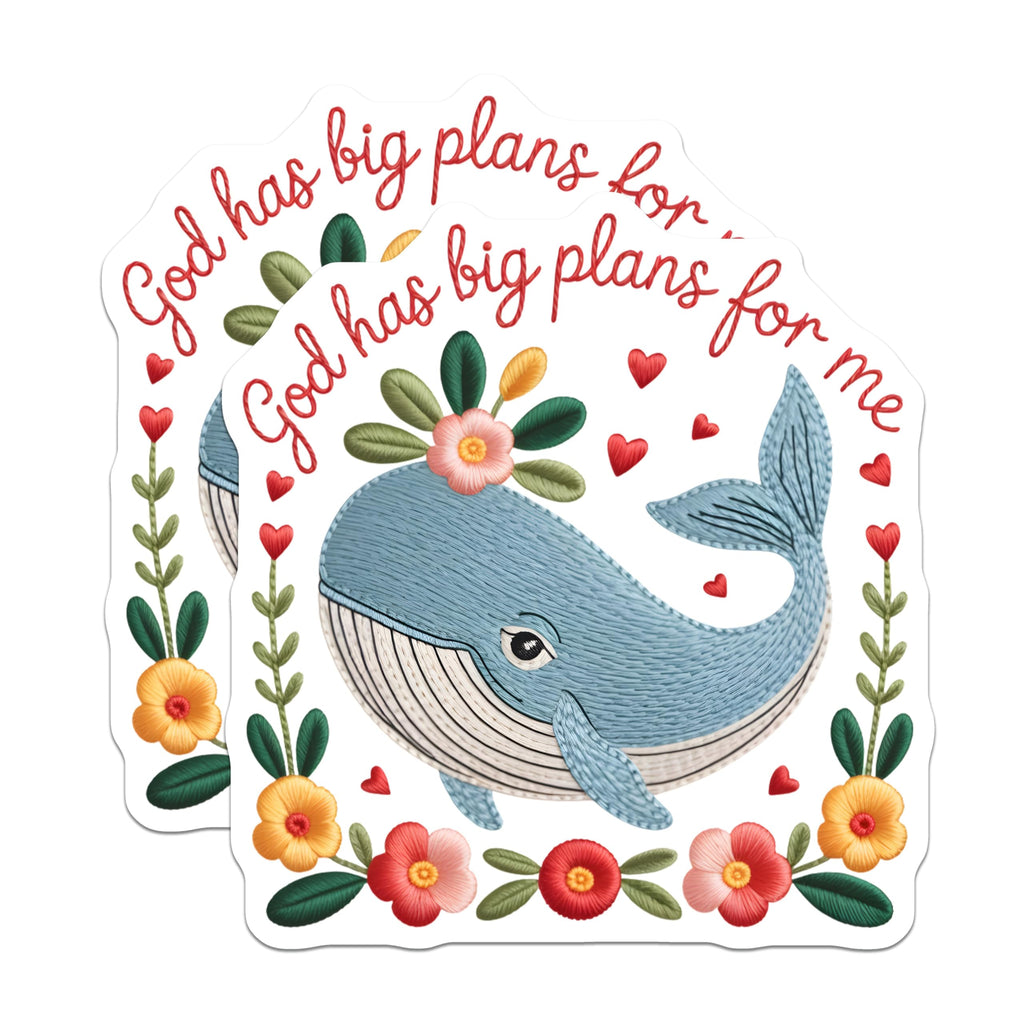 (2 Pack) Whale Inspirational Magnets - Christian Faith Decor - Embroidery Style Scripture Art - 5 Inches On Longest Side - Thick Durable Magnet - Made in USA - MAG22305