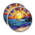 (2 Pack) Stained Glass Sunset Magnets - Ocean Waves Decor - Coastal Beach Art - 5 Inches On Longest Side - Thick Durable Magnet - Made in USA - MAG26058