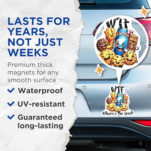 (2 Pack) WTF Wheres The Food Magnets Magnets - 5" On Longest Side - Made in USA - Sticks to Refrigerators & Metal Surfaces - MAG8791