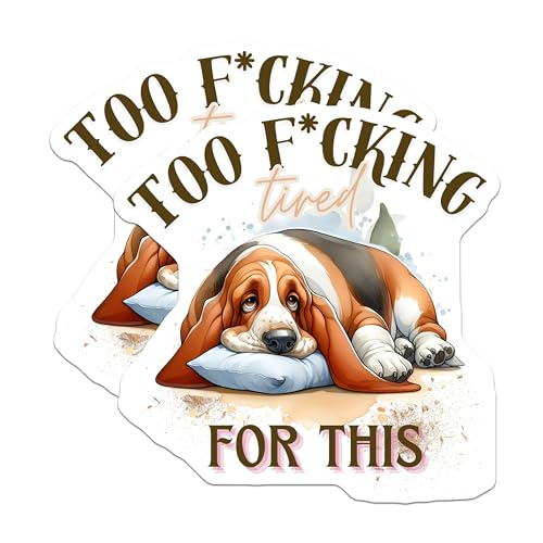 (2 Pack) Dog Lover Stickers - Tired Dog Stickers - Funny Dog Stickers - 5" On Longest Side - Sticks to Smooth Flat Surfaces - Made in USA - BMCS6602