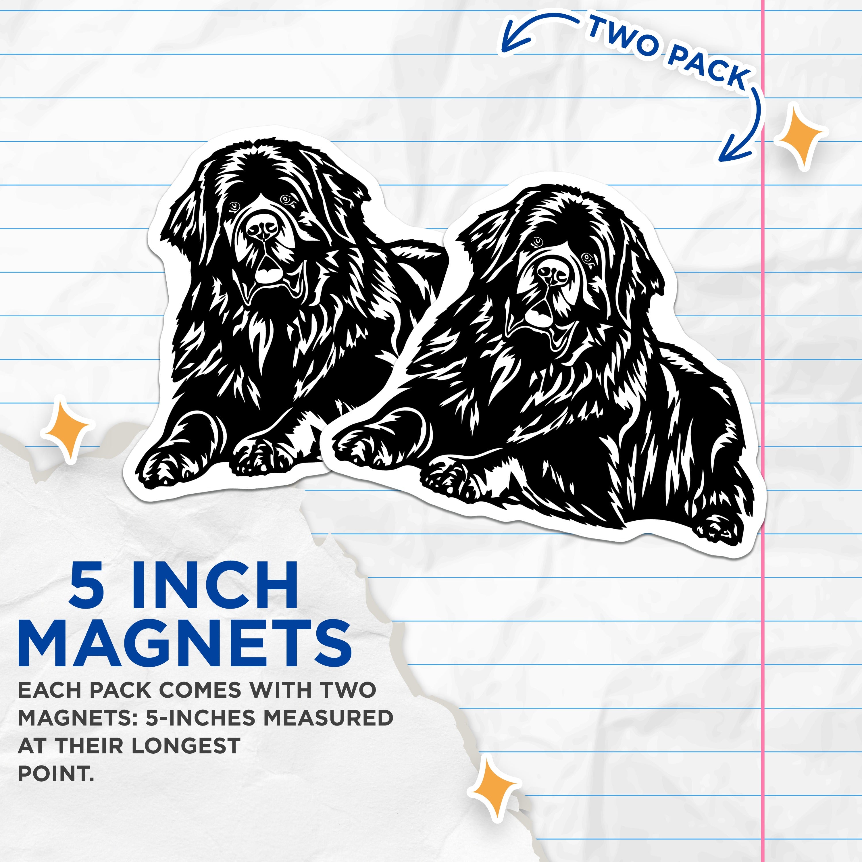 (2 Pack) Newfoundland Dog Magnets - Newfie Owner Decor - Large Breed Animal Art - Pet Lover Refrigerator - 5 Inches On Longest Side - Thick Durable Magnet - Made in USA - MAG38253