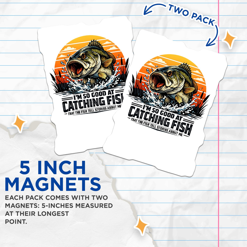 (2 Pack) Bass Fishing Magnets - Funny Angler Quote - Fisherman Refrigerator Decor - 5 Inches On Longest Side - Thick Durable Magnet - Made in USA - MAG22787