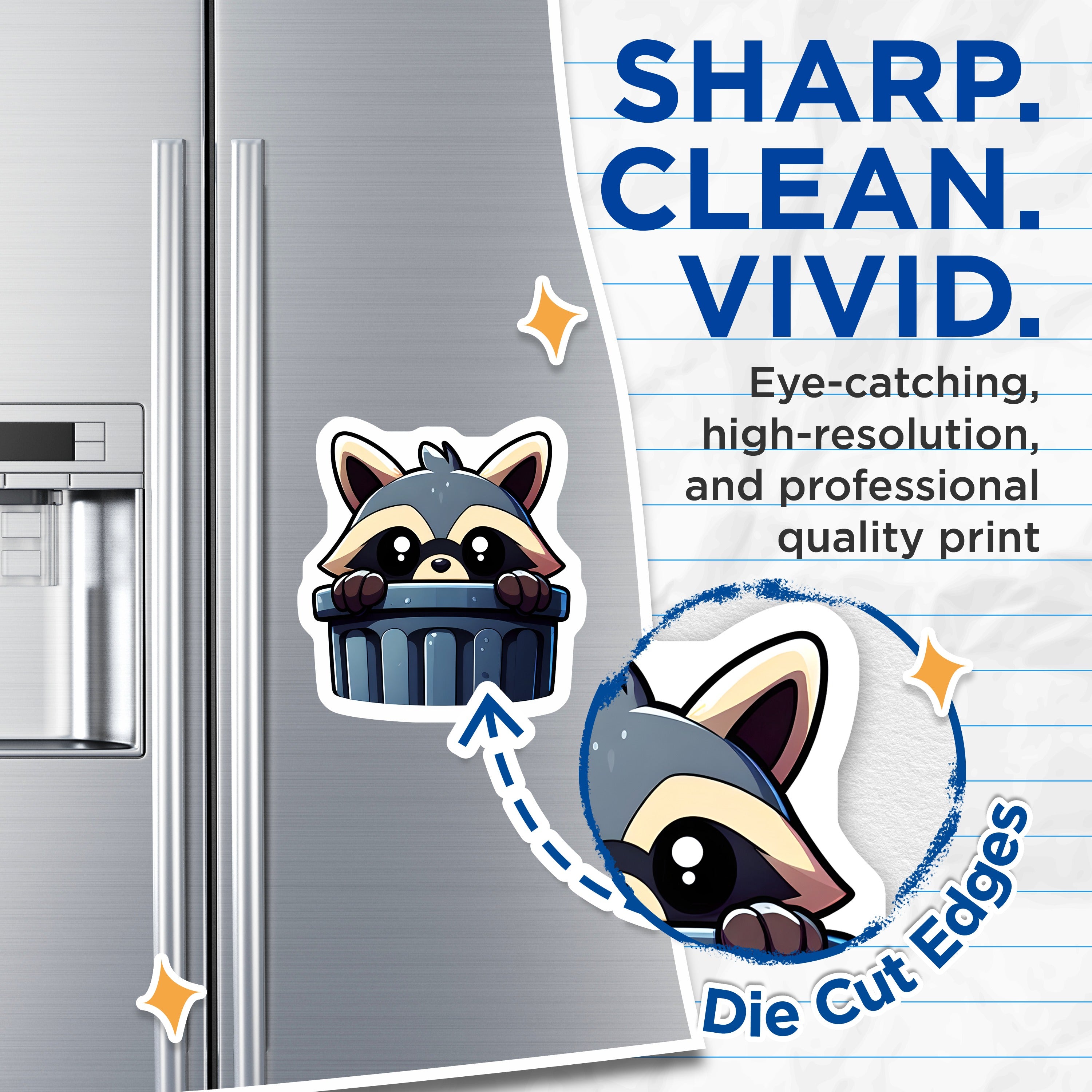 (2 Pack) Cute Raccoon Magnets - Funny Trash Panda Fridge Decor - Kawaii Animal Locker Accessory - Cartoon Refrigerator Art - 5 Inches On Longest Side - Thick Durable Magnet - Made in USA - MAG39941