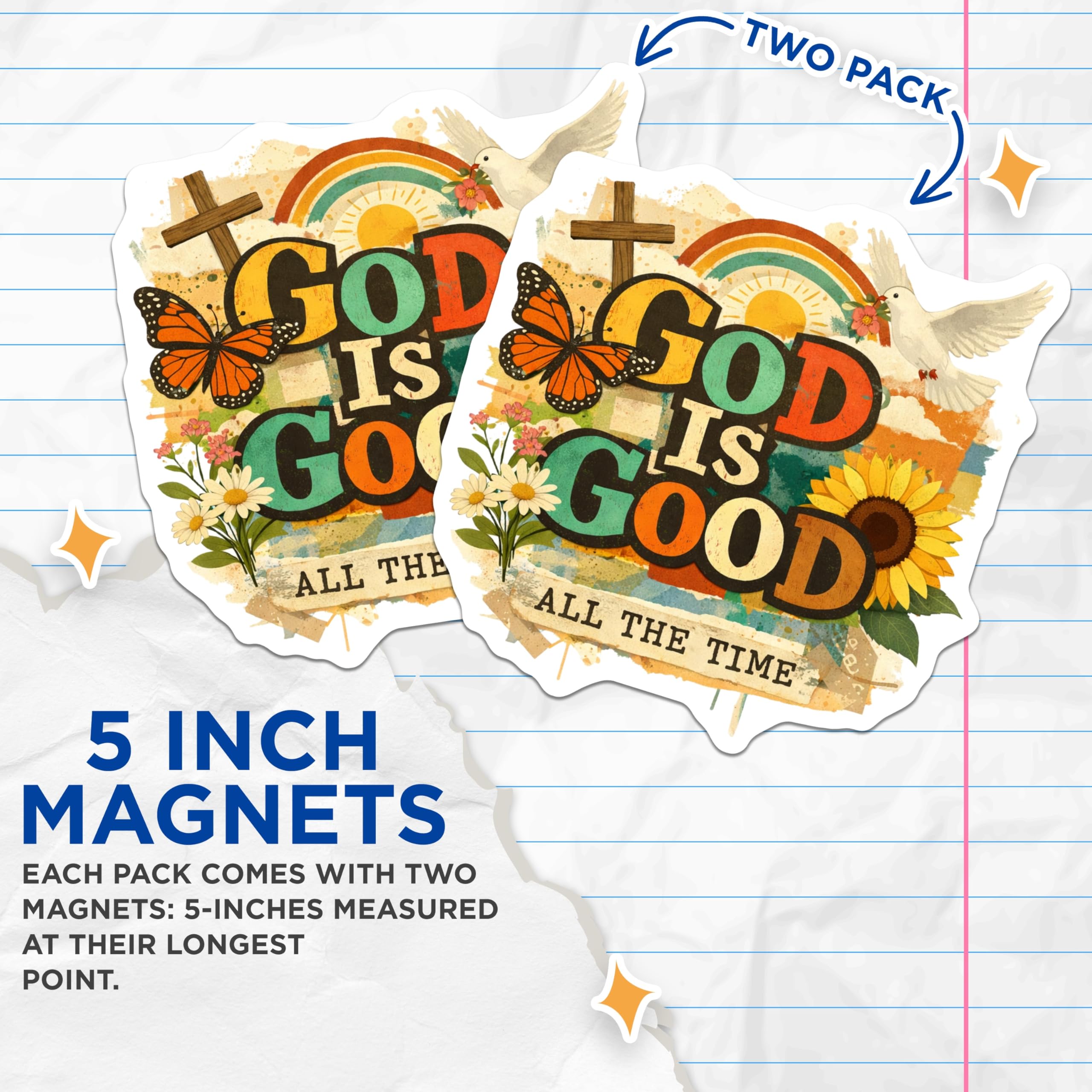 (2 Pack) God is Good All The Time Magnets - Christian Faith Decor - Inspirational Kitchen Fridge Magnets - 5 Inches On Longest Side - Thick Durable Magnet - Made in USA - MAG20252