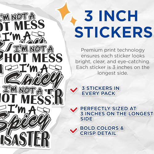 (3 Pack) Spicy Disaster Decals - Hot Mess Decal - Laptop Decals - 3 Inches On Longest Side - Easy Peel & Apply - Made in USA - 3MCS7675