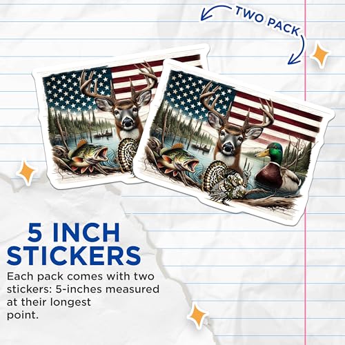 (2 Pack) Wildlife Stickers - American Flag Background Decal - 5" On Longest Side - Sticks to Smooth Flat Surfaces - Made in USA - BMCS8655 - BMCS8655