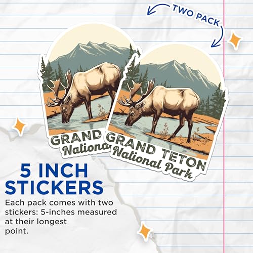 (2 Packs) Grand Teton National Park Stickers - Grand Teton National Park Decals - 5 Inches On Longest Side - Premium Vinyl Decal - Sticks to Any Smooth Flat Surface - Made in USA - BMCS2476