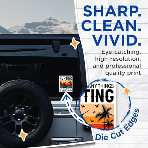 (2 Pack) Papa Hunting Stickers - Retro Father Stickers - Outdoor Hunter Stickers - 5" On Longest Side - Sticks to Smooth Flat Surfaces - Made in USA - BMCS4088