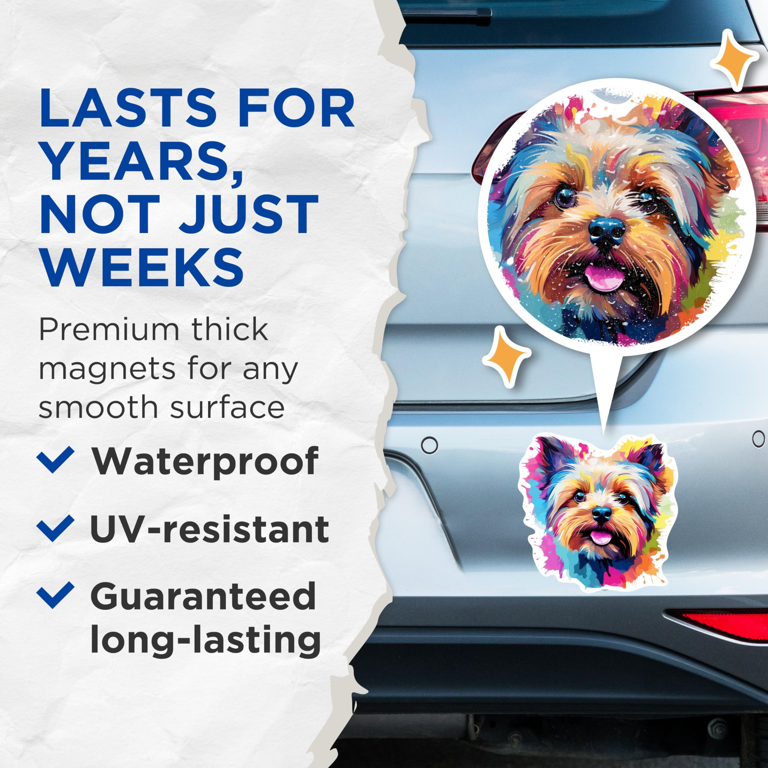 (2 Pack) Yorkshire Terrier Dog Breed Magnets - 5 Inches On Longest Side - Choose from Over 100 Dog Breeds - for Cars, Refrigerators, Toolboxes - Made in USA - MAG1983