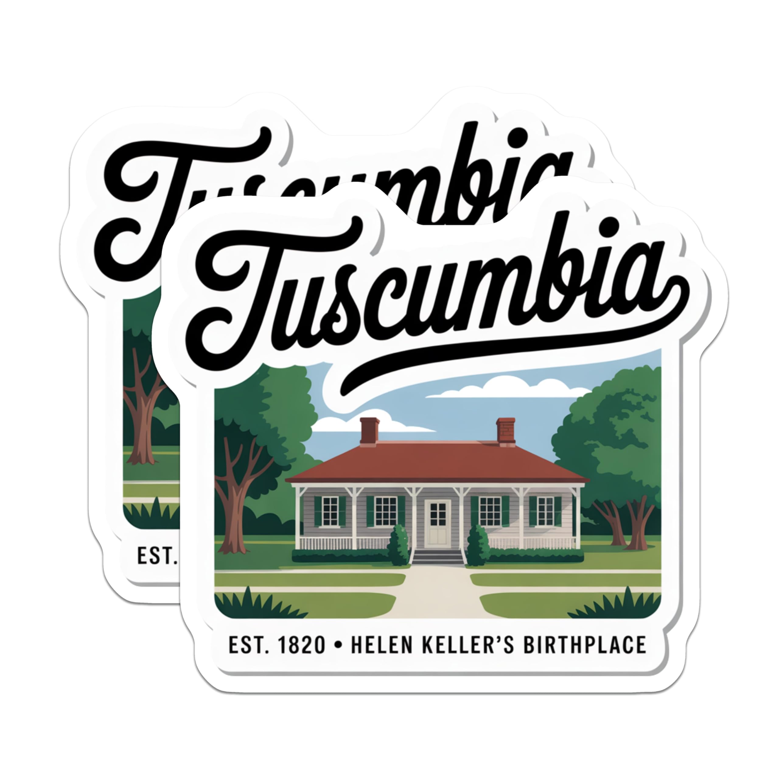 (2 Pack) Tuscumbia Alabama Stickers - Helen Keller's Birthplace - Historic Home Decals - 5" On Longest Side - Sticks to Smooth Flat Surfaces - Made in USA - BMCS17648