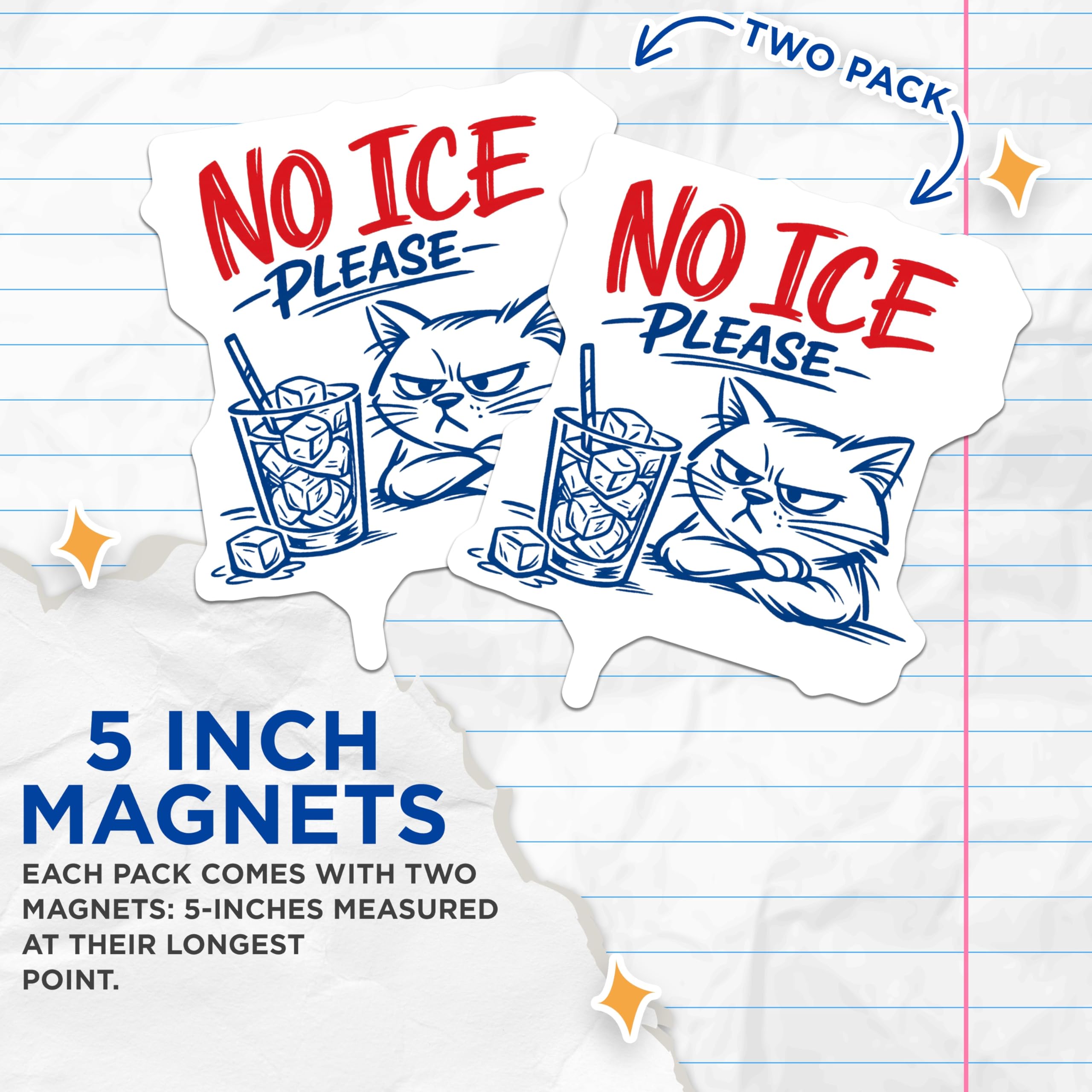 (2 Pack) Grumpy Cat Magnets - No Ice Please Funny Cat Art - Kitchen Locker Refrigerator Magnets - 5 Inches On Longest Side - Thick Durable Magnet - Made in USA - MAG21076