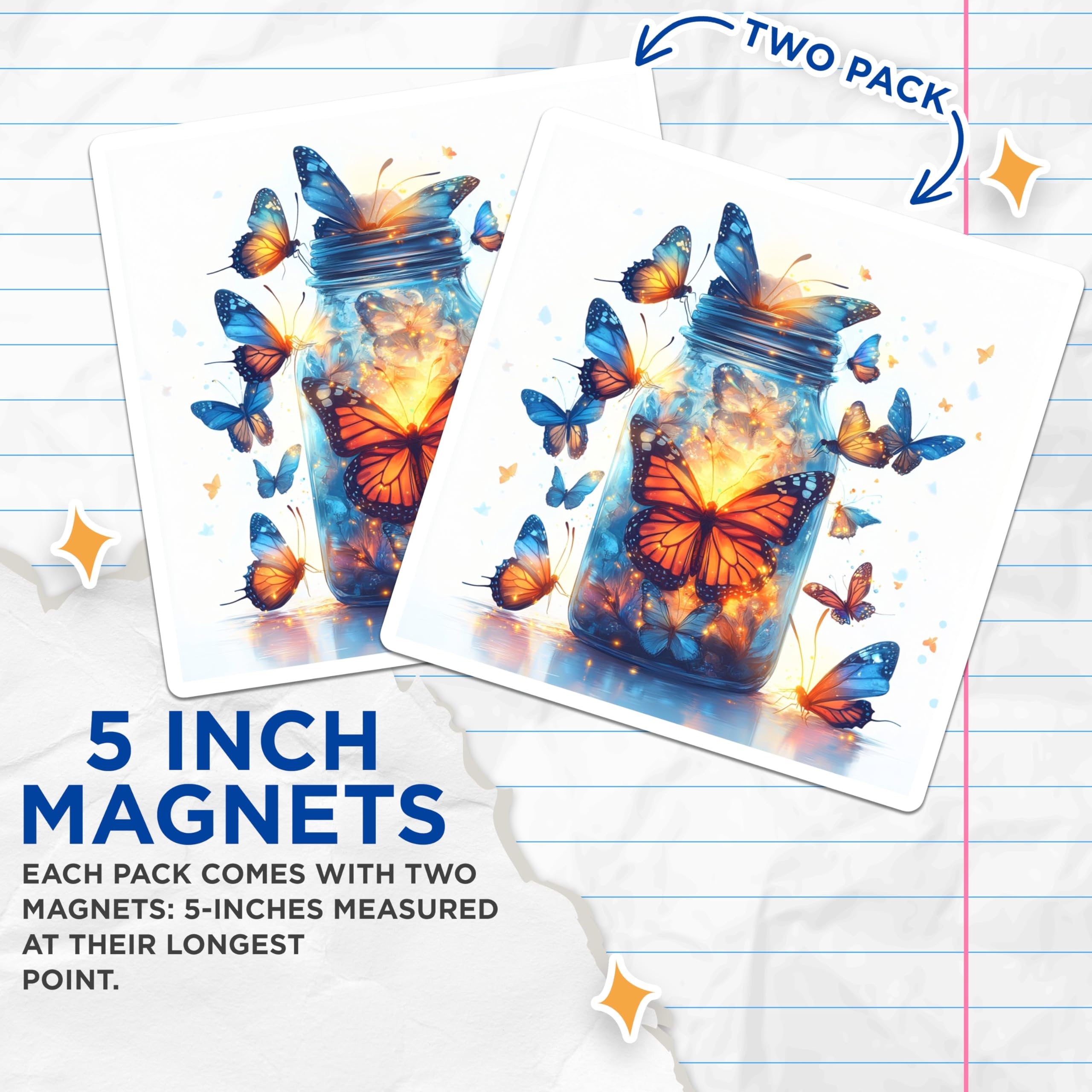(2 Pack) Enchanted Butterfly Magnets - Whimsical Jar Decor - Glowing Fairy Light Art - Nature Lover Home Accessories - 5 Inches On Longest Side - Thick Durable Magnet - Made in USA - MAG28294