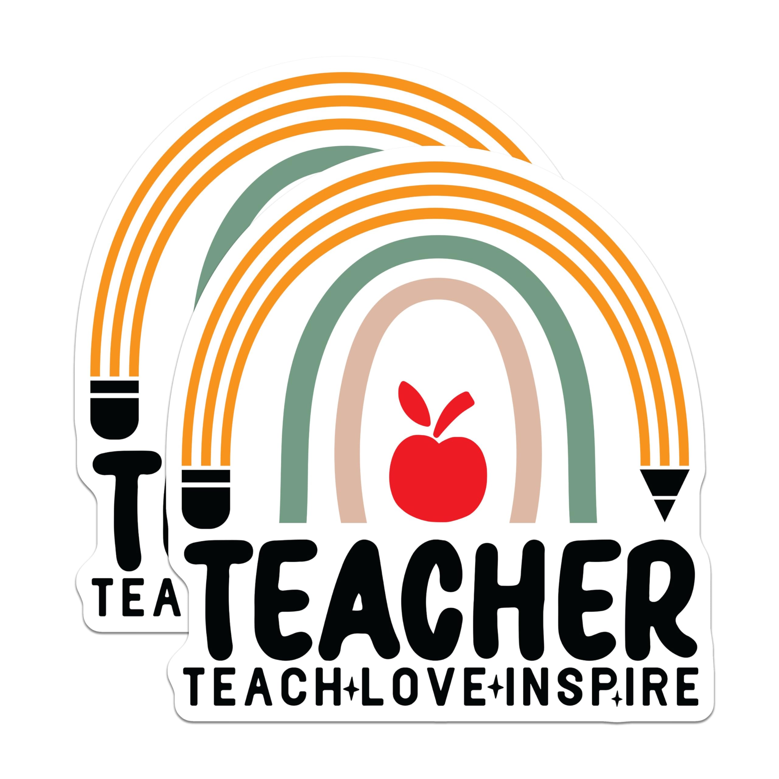 (2 Pack) Teacher Teach Love Inspire Magnets - Rainbow Teacher Decoration - Apple Pencil Teacher - 5" On Longest Side - for Cars, Refrigerators, Lockers - Made in USA BMCS3106