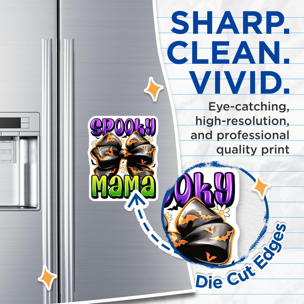 (2 Pack) Spooky Mama Magnets - Halloween Mom Decor - Bat Bow Refrigerator Accessory - 5 Inches On Longest Side - Thick Durable Magnet - Made in USA - MAG29550