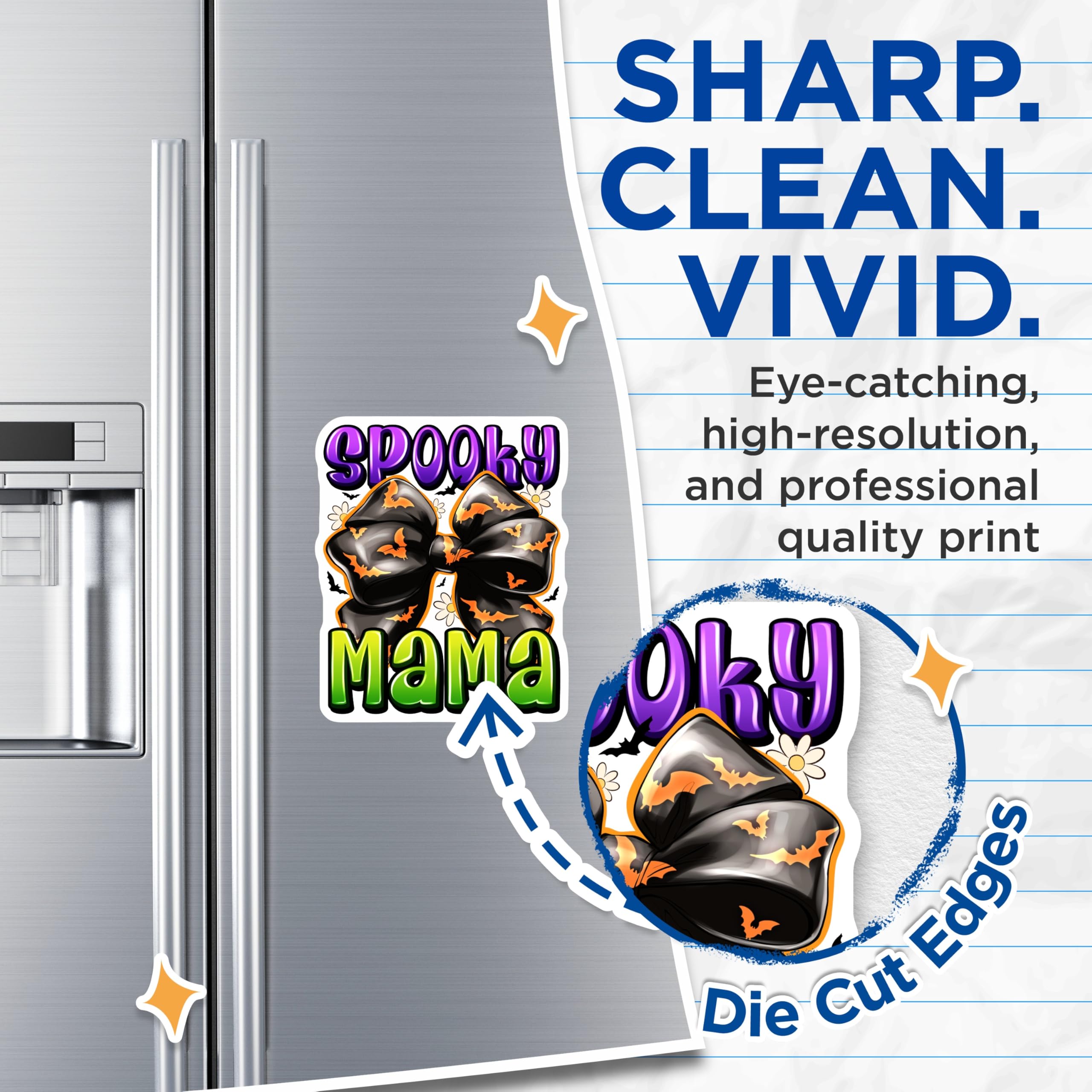 (2 Pack) Spooky Mama Magnets - Halloween Mom Decor - Bat Bow Refrigerator Accessory - 5 Inches On Longest Side - Thick Durable Magnet - Made in USA - MAG29550