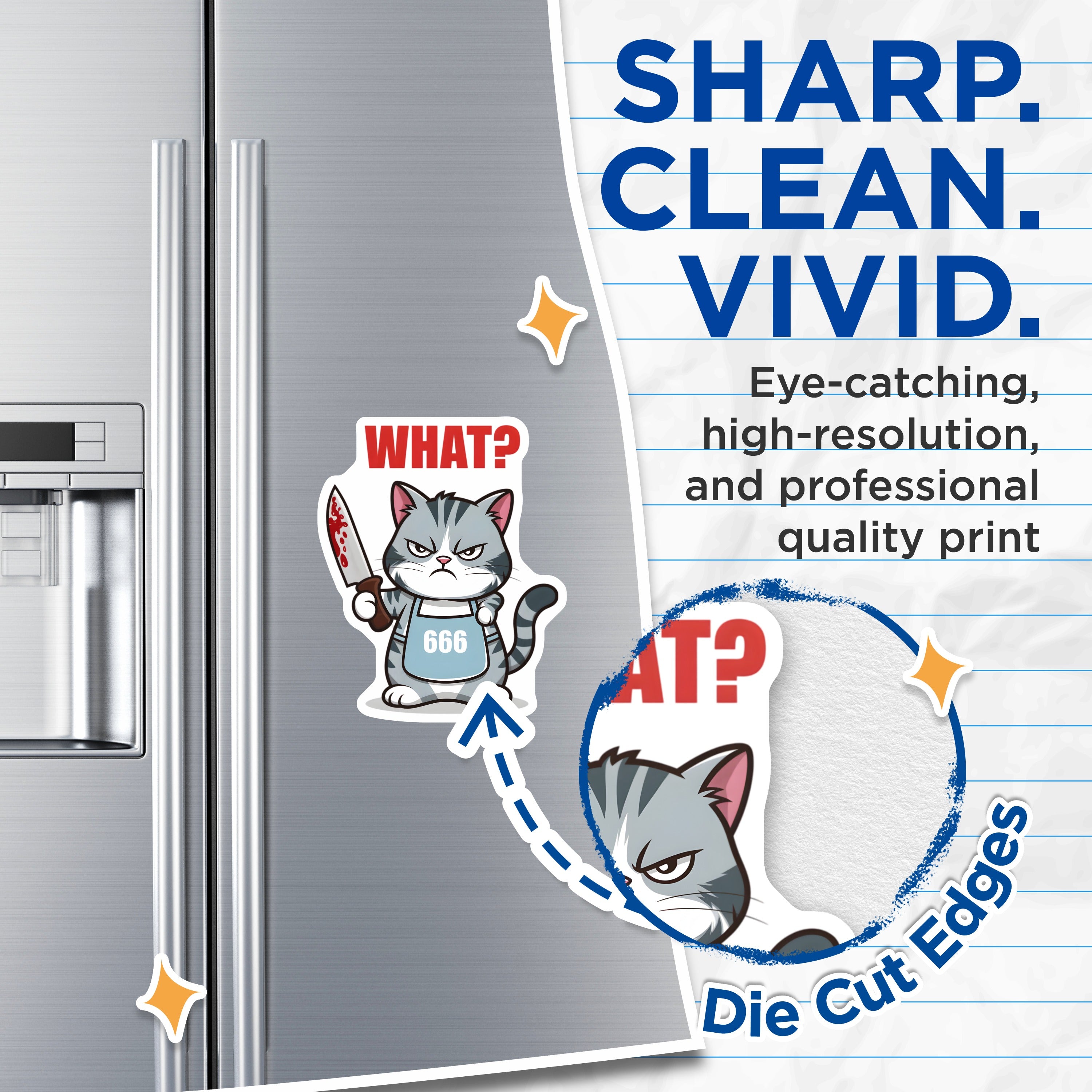 (2 Pack) Funny Cat Magnets - Grumpy Kitty Knife Meme - What Saying Refrigerator Decor for Home - 5 Inches On Longest Side - Thick Durable Magnet - Made in USA - MAG39086