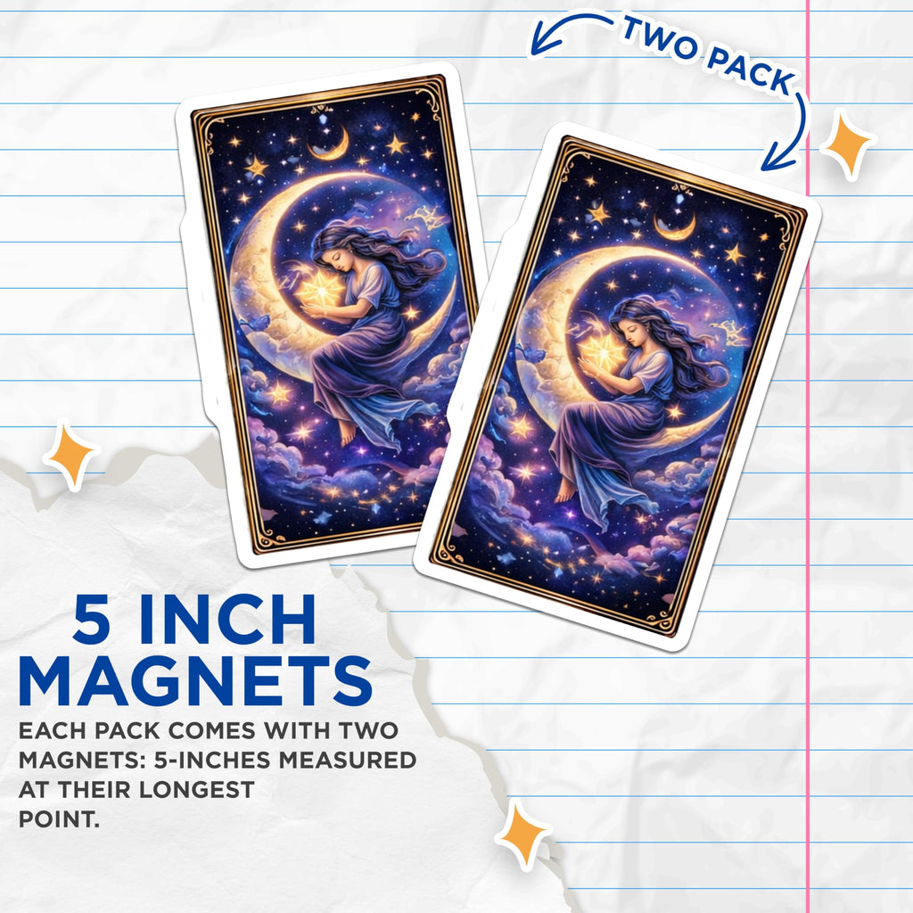 (2 Pack) Celestial Woman Magnets - Moon and Star Art - Cosmic Home Decor - 5" On Longest Side - Premium Magnet - for Cars, Refrigerators, Toolboxes, Lockers - Made in USA - MAG15491