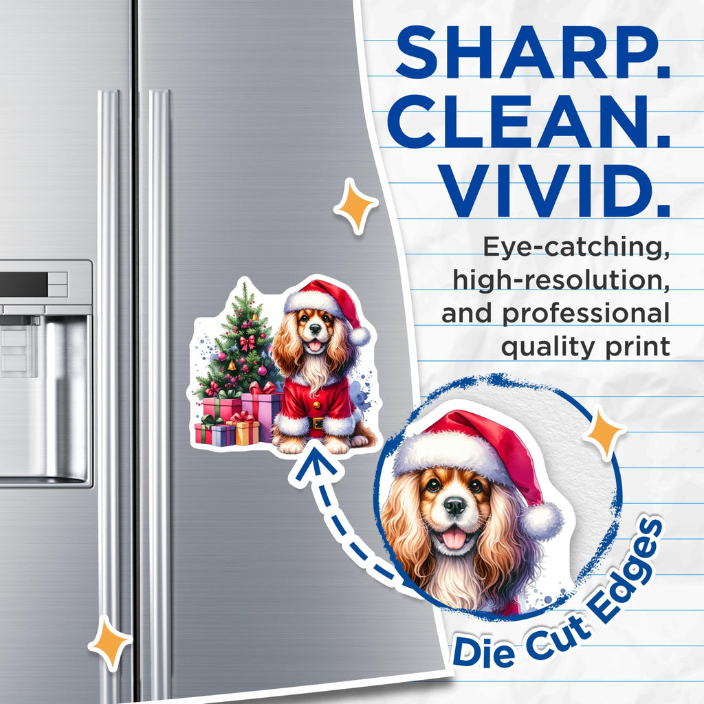 (2 Pack) Cocker Spaniel Christmas Magnets - Santa Dog Holiday Decor - Festive Animal Refrigerator Art - Xmas Puppy Joy - 5 Inches On Longest Side - Thick Durable Magnet - Made in USA - MAG26845