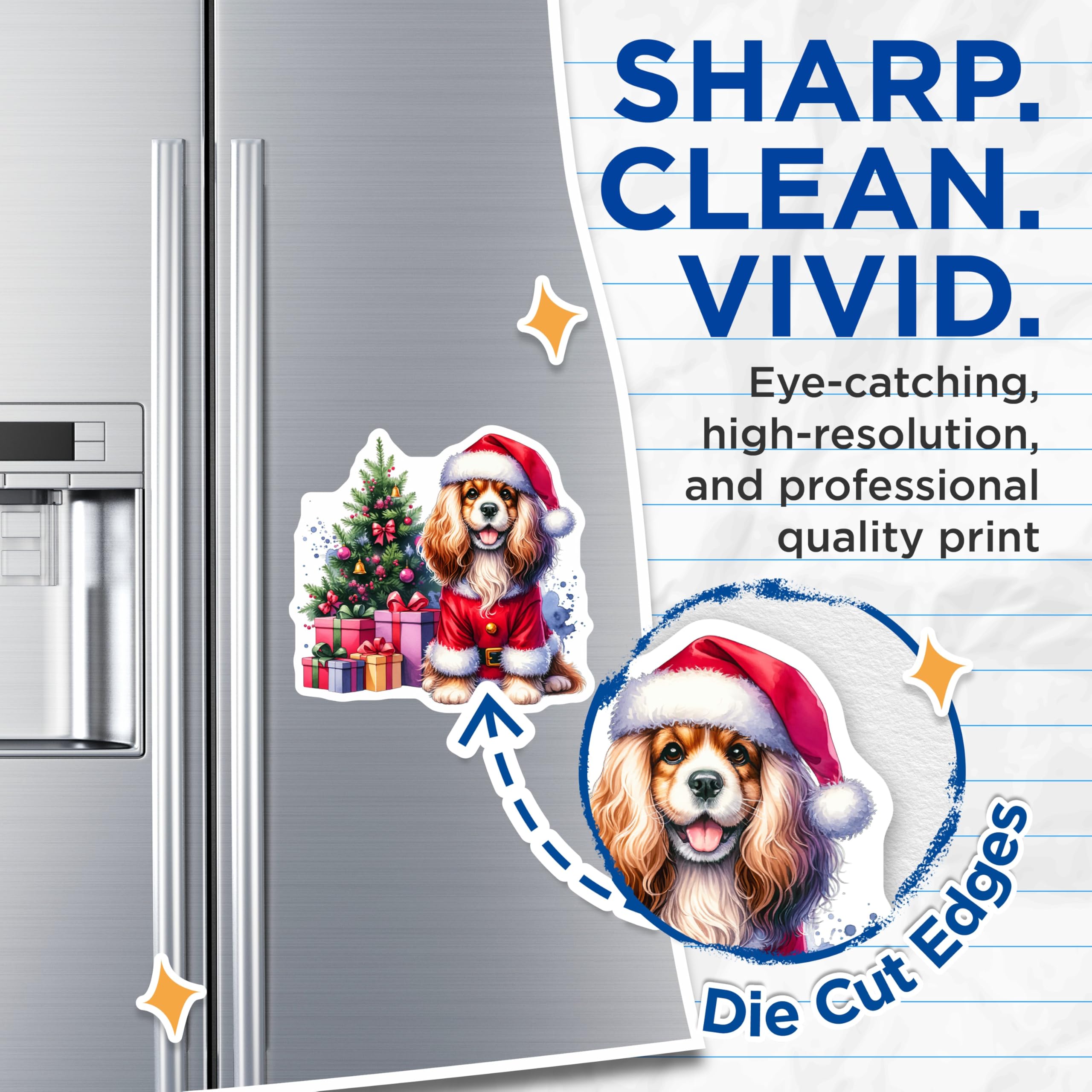 (2 Pack) Cocker Spaniel Christmas Magnets - Santa Dog Holiday Decor - Festive Animal Refrigerator Art - Xmas Puppy Joy - 5 Inches On Longest Side - Thick Durable Magnet - Made in USA - MAG26845