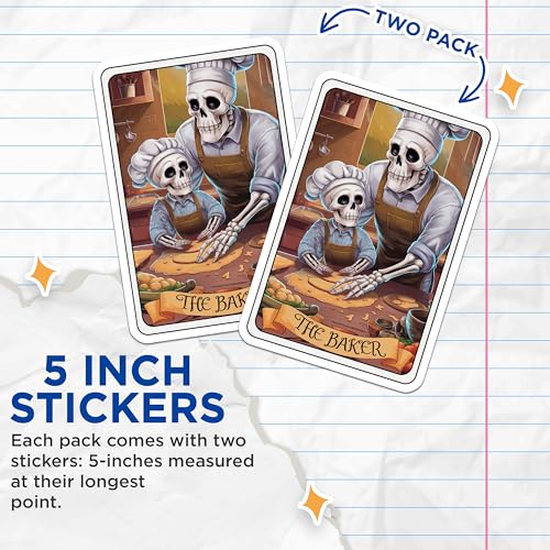 (2 Pack) Skeleton Baker Stickers - Skull Cooking Stickers - Halloween Chef Stickers - 5" On Longest Side - Sticks to Smooth Flat Surfaces - Made in USA - BMCS4444
