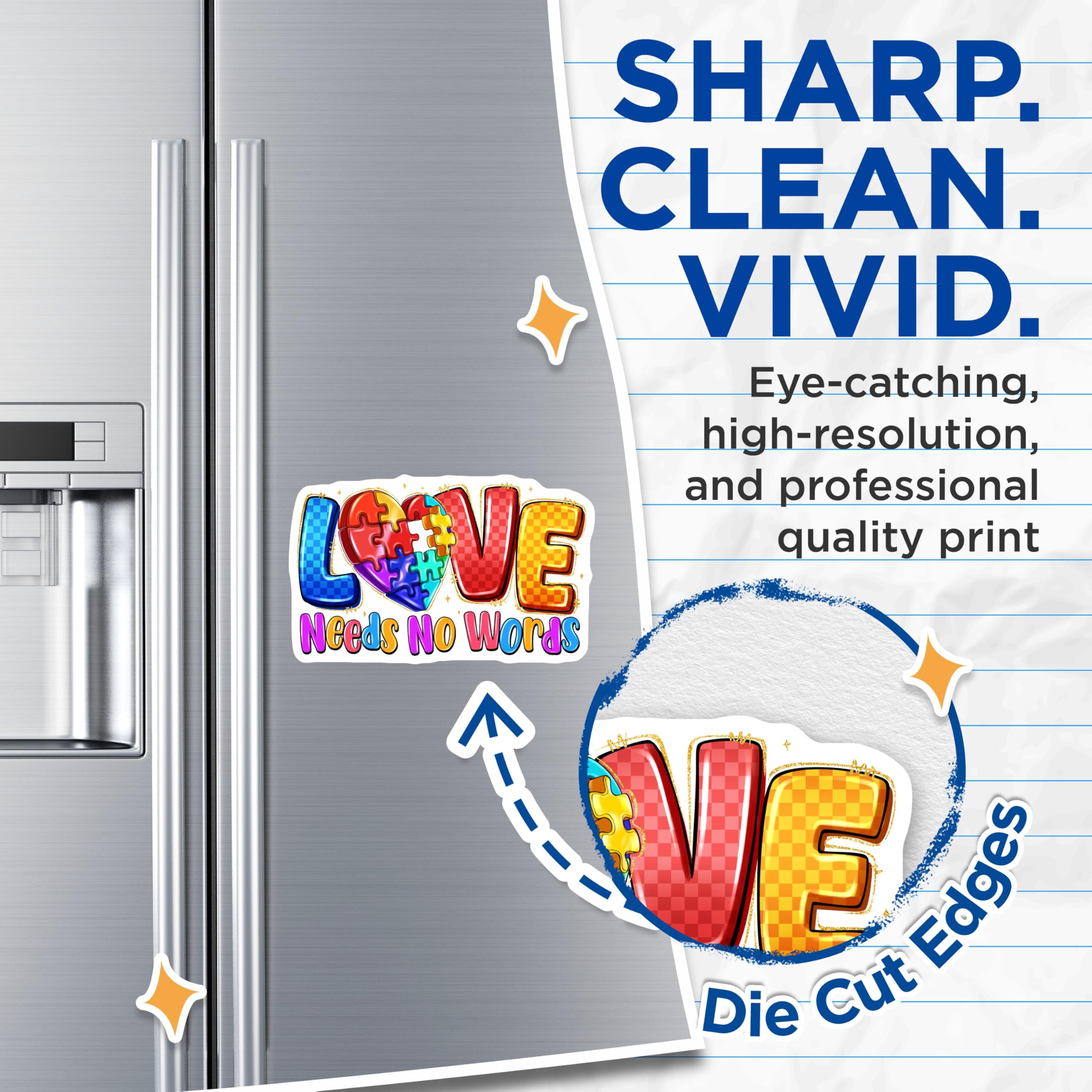 (2 Pack) Autism Awareness Magnets - Love Needs No Words - Neurodiversity Support - 5 Inches On Longest Side - Thick Durable Magnet - Made in USA - MAG30333