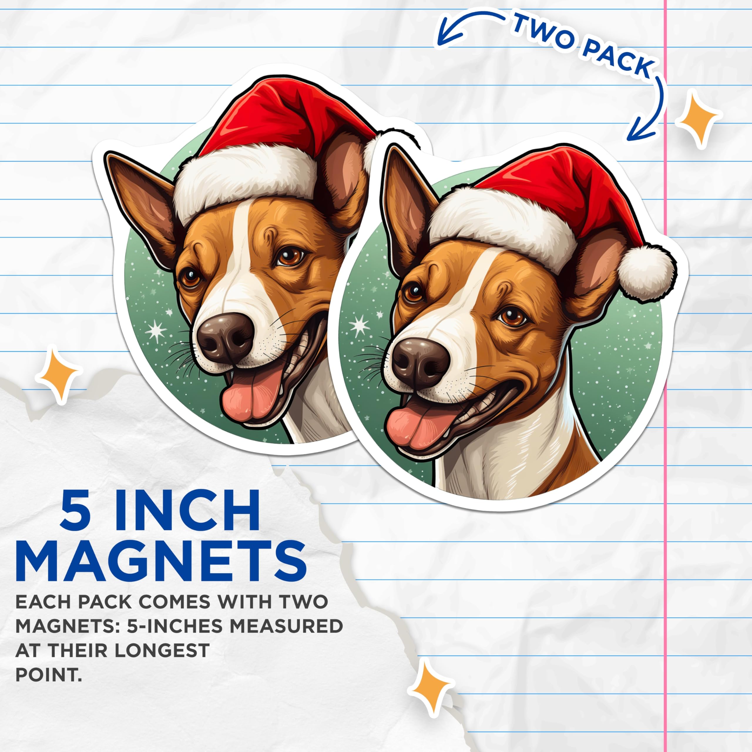 (2 Pack) Christmas Dog Magnets - Santa Hat Pup Decor - Festive Animal Refrigerator Art - 5 Inches On Longest Side - Thick Durable Magnet - Made in USA - MAG23697