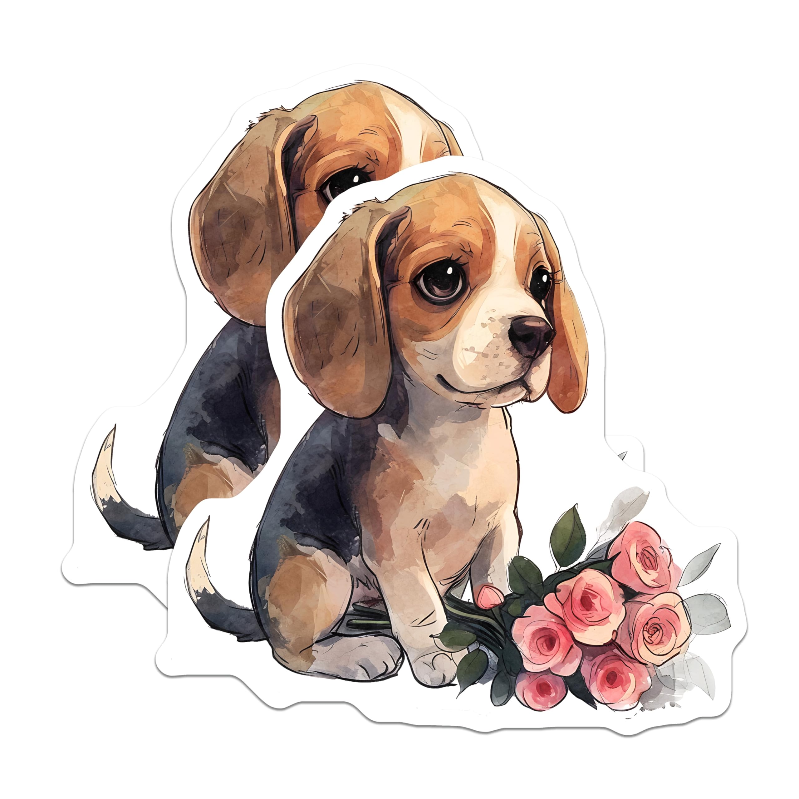 (2 Pack) Beagle Dog Magnets - Puppy with Flowers - Cute Pet Refrigerator Magnets - 5" On Longest Side - Premium Magnet - for Cars, Refrigerators, Toolboxes, Lockers - Made in USA - MAG16788