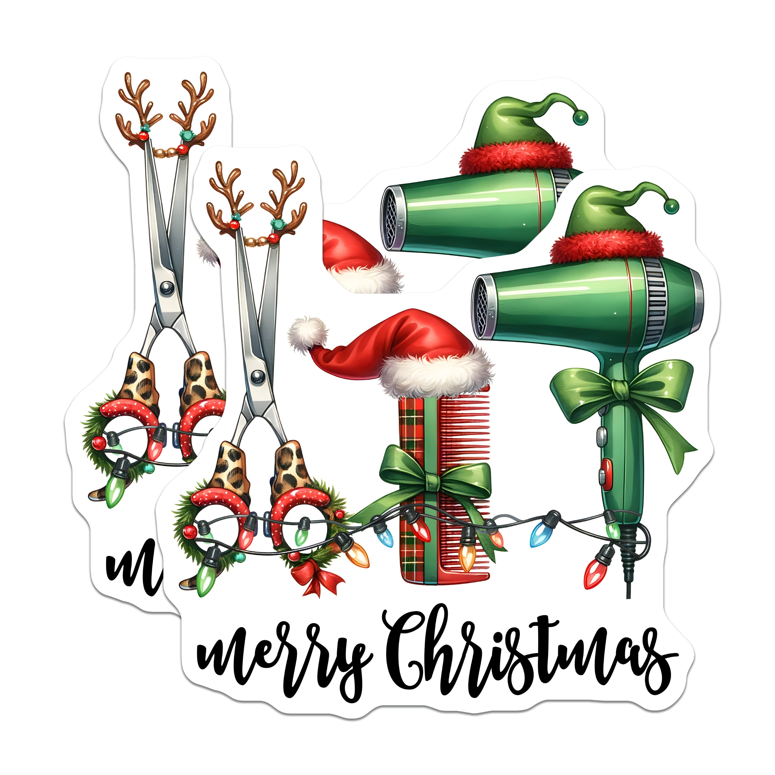 (2 Pack) Christmas Hair Stylist Magnets - Hair Salon Decoration - Festive Hair Tools - 5 Inches On Longest Side - Thick Durable Magnet - Made in USA - MAG39128