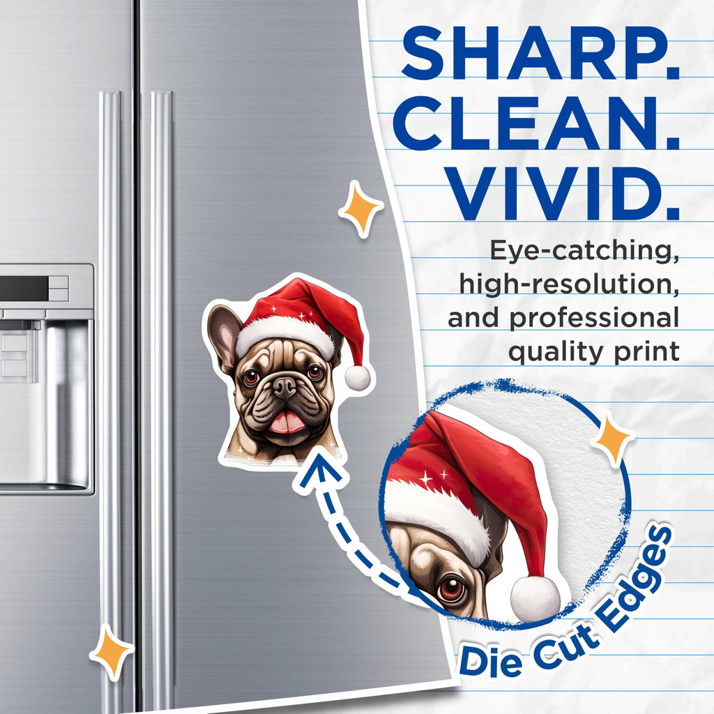(2 Pack) French Bulldog Magnets - Christmas Dog Holiday Decor - Santa Hat Puppy Frenchie - 5 Inches On Longest Side - Thick Durable Magnet - Made in USA - MAG24150