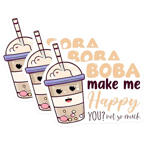 (3 Pack) Boba Tea Decals - Kawaii Drink - Laptop Stickers - 3 Inches On Longest Side - Easy Peel & Apply - Made in USA - 3MCS6515