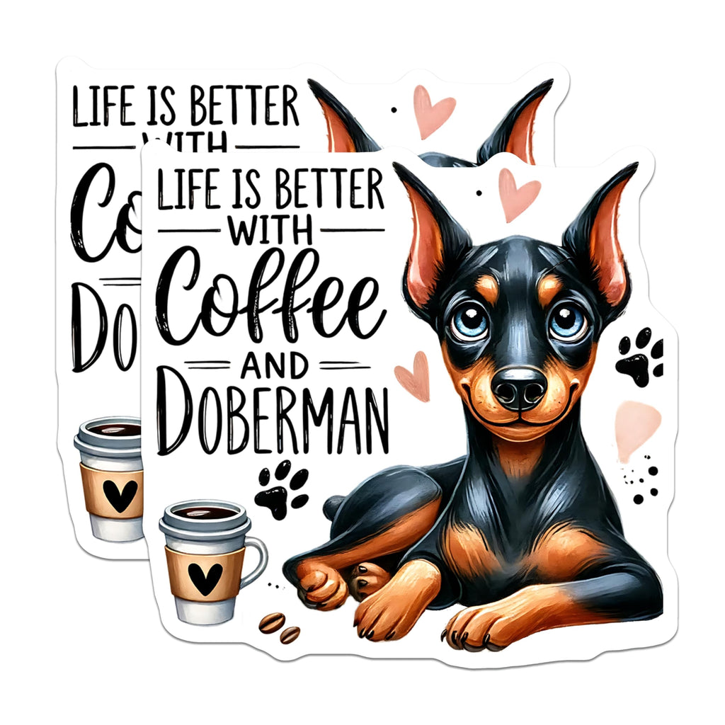 (2 Pack) Doberman Dog Magnets - Coffee Lover Decor - Dog Breed Refrigerator Magnets - 5" On Longest Side - Premium Magnet - for Cars, Refrigerators, Toolboxes, Lockers - Made in USA - MAG15440