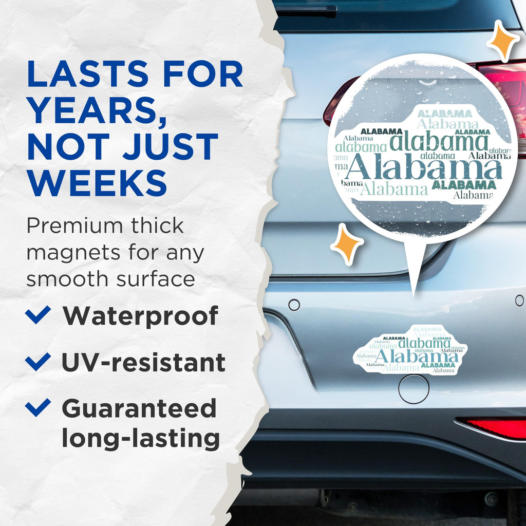 (2 Pack) Alabama State Magnets - Alabama Lover Present - State Pride Decor Souvenir - 5" On Longest Side - Premium Magnet - for Cars, Refrigerators, Toolboxes, Lockers - Made in USA - MAG18166