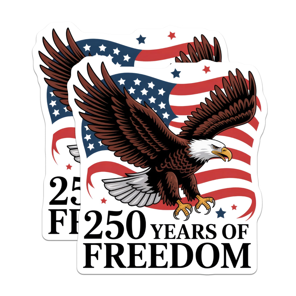 (2 Pack) Eagle American Flag Magnets - 250 Years Freedom - Patriotic USA Decoration - 5" On Longest Side - Premium Magnet - for Cars, Refrigerators, Toolboxes, Lockers - Made in USA - MAG15772