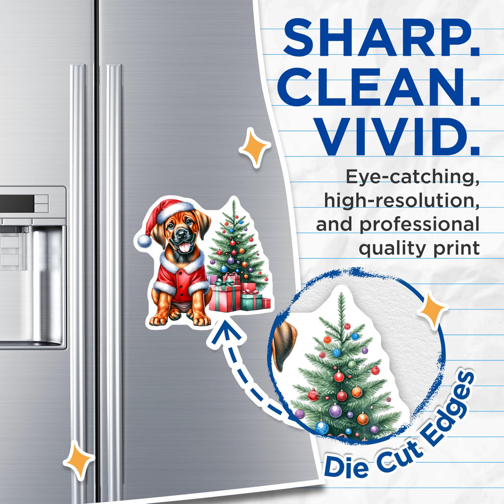 (2 Pack) Cute Christmas Puppy Magnets - Santa Dog Refrigerator Decor - Festive Holiday Pet Accessory - 5 Inches On Longest Side - Thick Durable Magnet - Made in USA - MAG26970