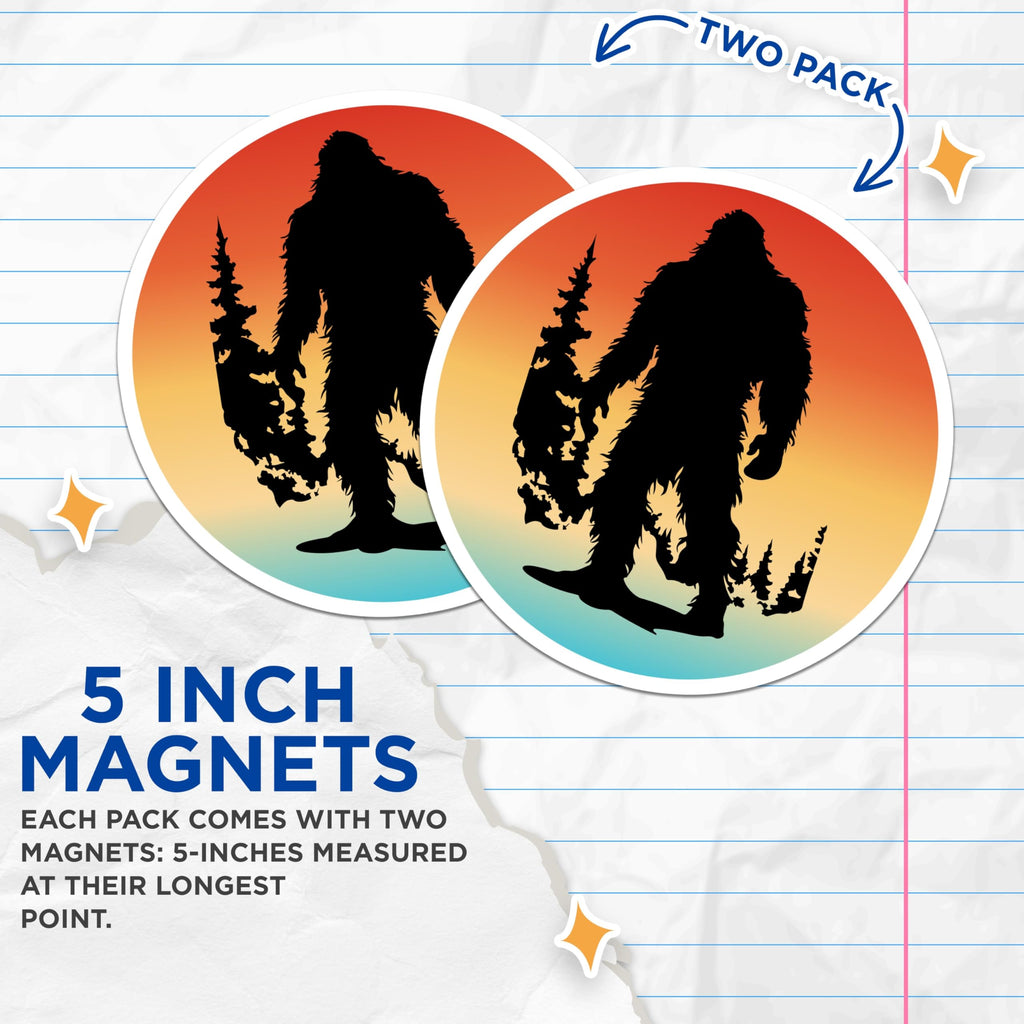 (2 Pack) Bigfoot Silhouette Magnets - Rustic Forest Sunset Cryptid Decor - Legendary Sasquatch Wilderness Adventure - 5 Inches On Longest Side - Thick Durable Magnet - Made in USA - MAG22667