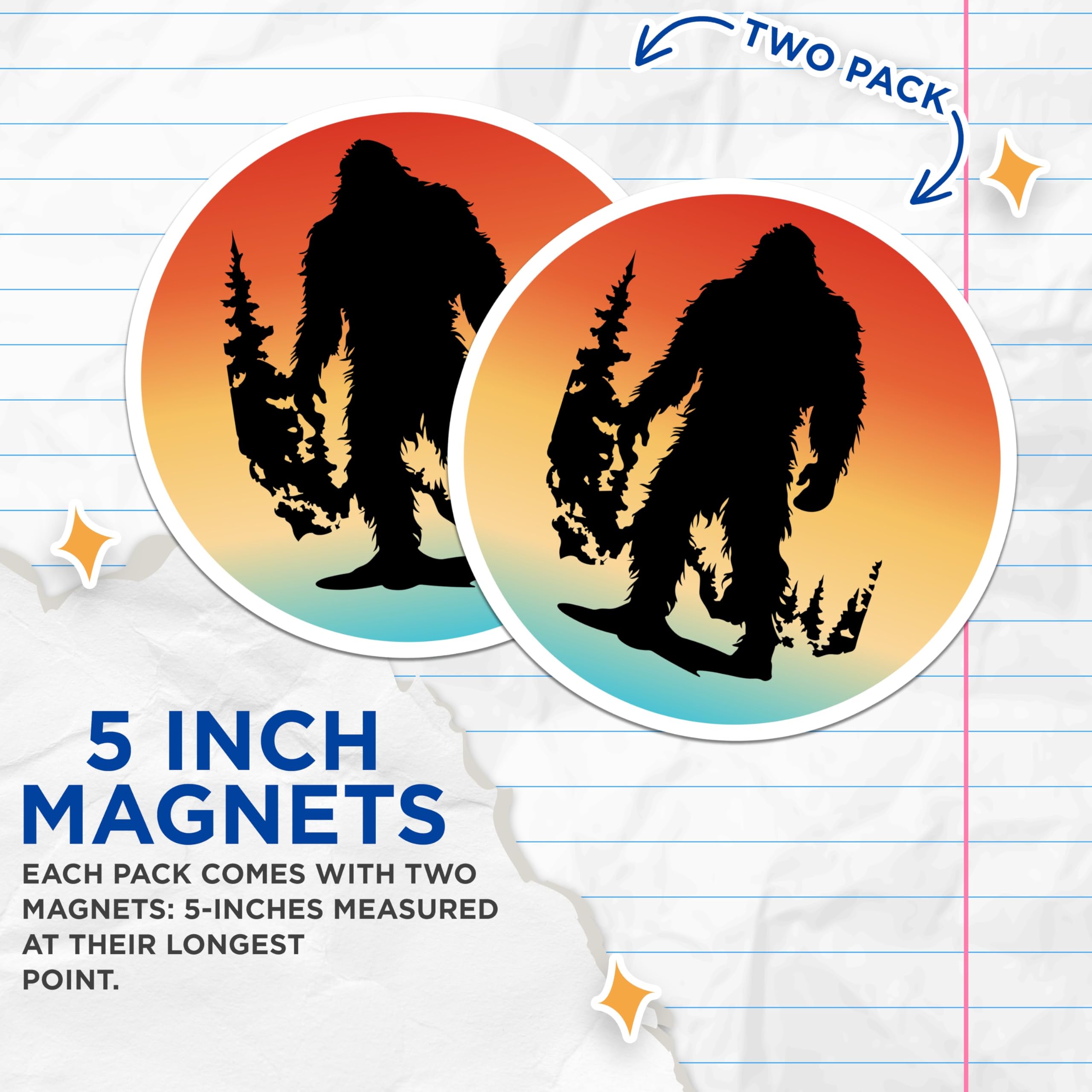 (2 Pack) Bigfoot Silhouette Magnets - Rustic Forest Sunset Cryptid Decor - Legendary Sasquatch Wilderness Adventure - 5 Inches On Longest Side - Thick Durable Magnet - Made in USA - MAG22667