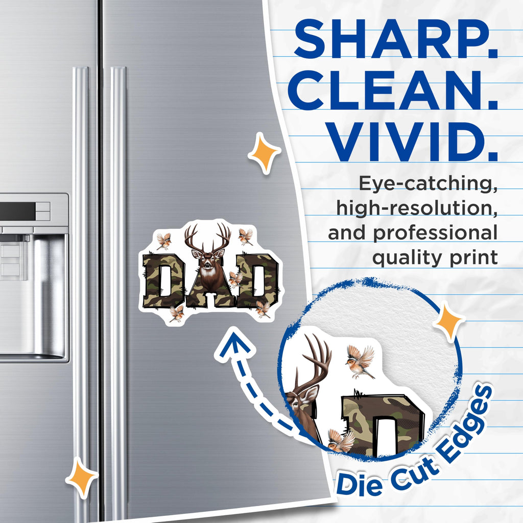 (2 Pack) Hunting Dad Magnets - Deer Hunter Father - Camouflage Design Fridge Magnets - 5" On Longest Side - Premium Magnet - for Cars, Refrigerators, Toolboxes, Lockers - Made in USA - MAG15624