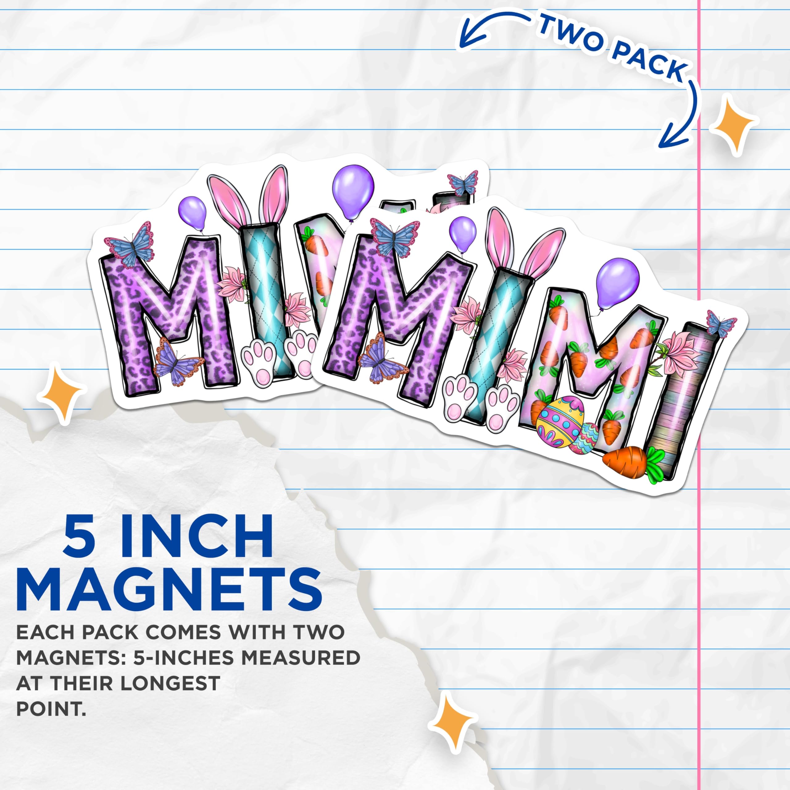 (2 Pack) Mimi Easter Magnets - Grandma Spring Decor - Bunny Carrot Leopard Print Refrigerator Magnets - 5 Inches On Longest Side - Thick Durable Magnet - Made in USA - MAG28906