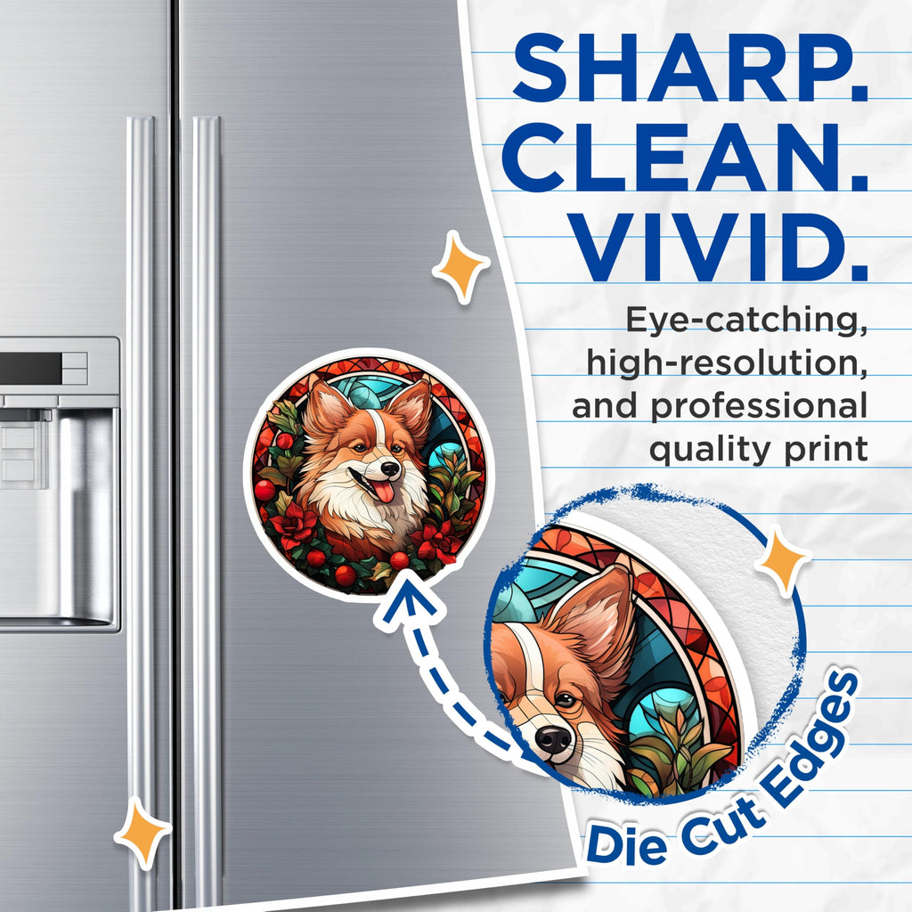 (2 Pack) Corgi Stained Glass Magnets - Holiday Dog Decor - Cute Pet Fridge Art - 5 Inches On Longest Side - Thick Durable Magnet - Made in USA - MAG27091