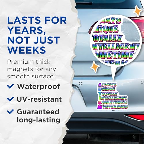 (2 Pack) Autism Awareness Magnets - Always Unique Totally Intelligent Sometimes Mysterious - Vibrant Inspirational Magnets - 5" On Longest Side - for Cars, Fridges, Toolboxes - Made in USA - MAG6977