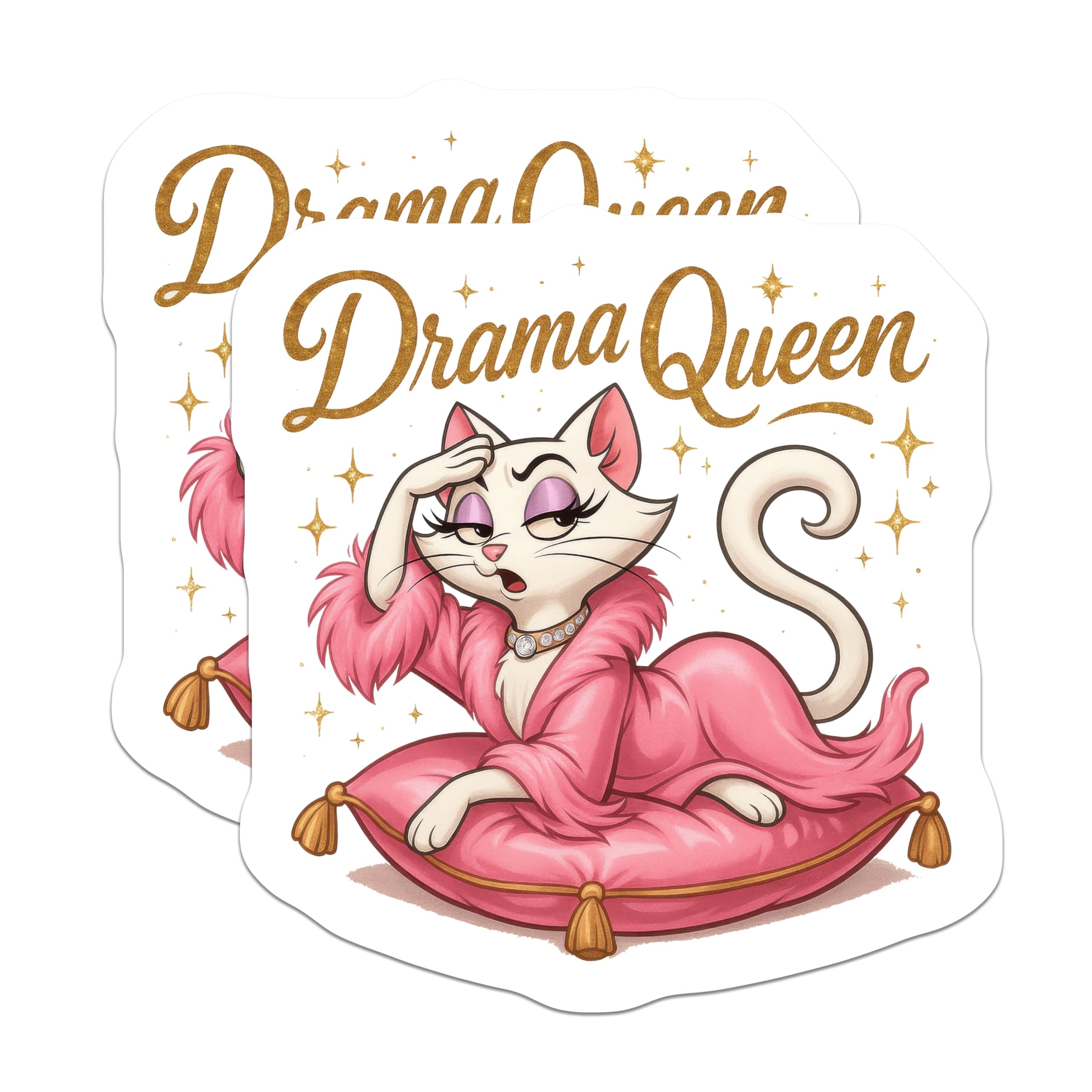 (2 Pack) Drama Queen Cat Magnets - Sassy Feline Fridge Decor - Funny Diva Refrigerator Art - 5 Inches On Longest Side - Thick Durable Magnet - Made in USA - MAG22294