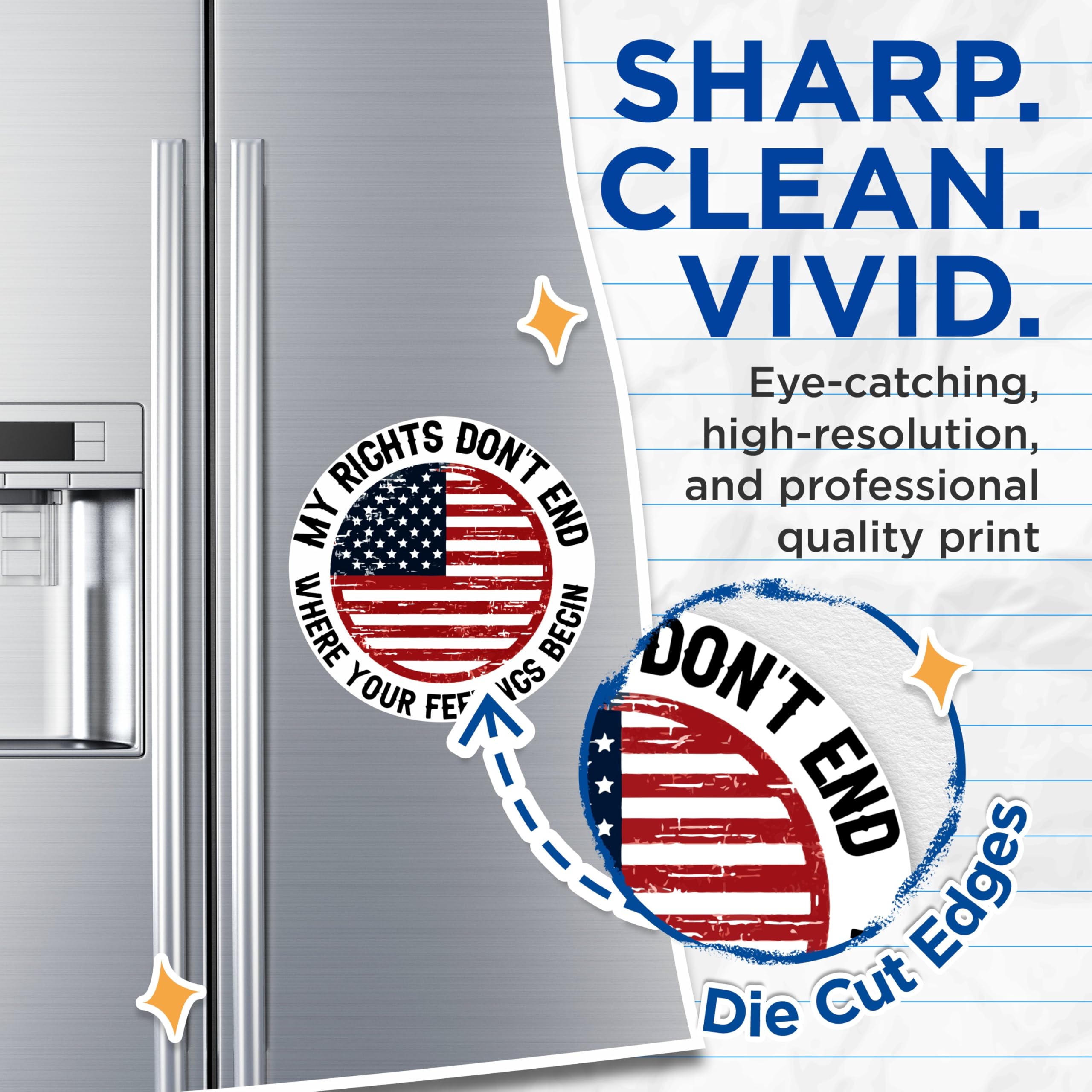 (2 Pack) My Rights Don't End Where Your Feelings Begin Magnets - USA Flag Patriotic - 5 Inches On Longest Side - Premium Magnet - for Cars, Refrigerators, Toolboxes - Made in USA - MAG2071