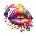 (2 Pack) Rainbow Lipstick Stickers - Flowered Lips Stickers - Cosmetic Art Stickers - 5" On Longest Side - Sticks to Any Smooth Flat Surface - Made in USA - BMCS3570