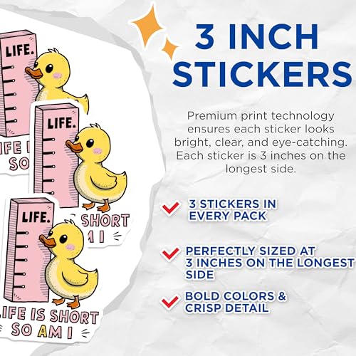 (3 Pack) Duck Decals - Funny Duck Sticker - Life is Short Decals - 3 Inches On Longest Side - Easy Peel & Apply - Made in USA - 3MCS8287
