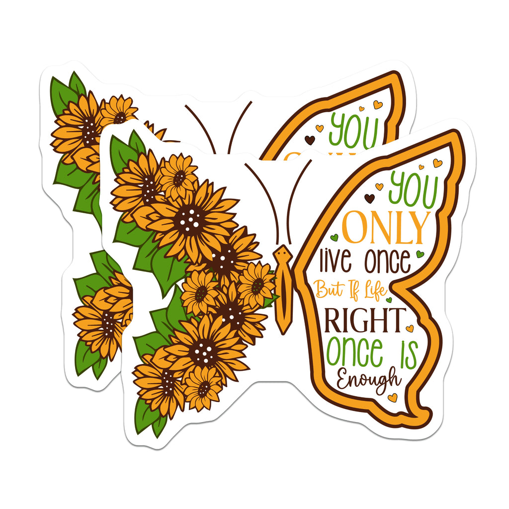 (2 Pack) Sunflower Butterfly Magnets - You Only Live Once Quote - Inspirational Fridge Decor - 5 Inches On Longest Side - Thick Durable Magnet - Made in USA - MAG38638