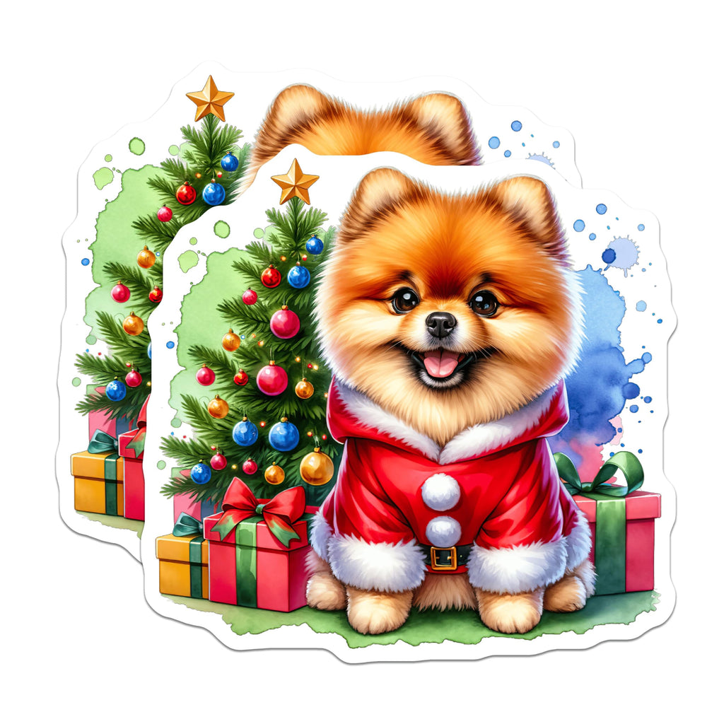(2 Pack) Pomeranian Christmas Magnets - Adorable Santa Dog Holiday Decor - Festive Winter Pet Refrigerator Accent - 5 Inches On Longest Side - Thick Durable Magnet - Made in USA - MAG23883