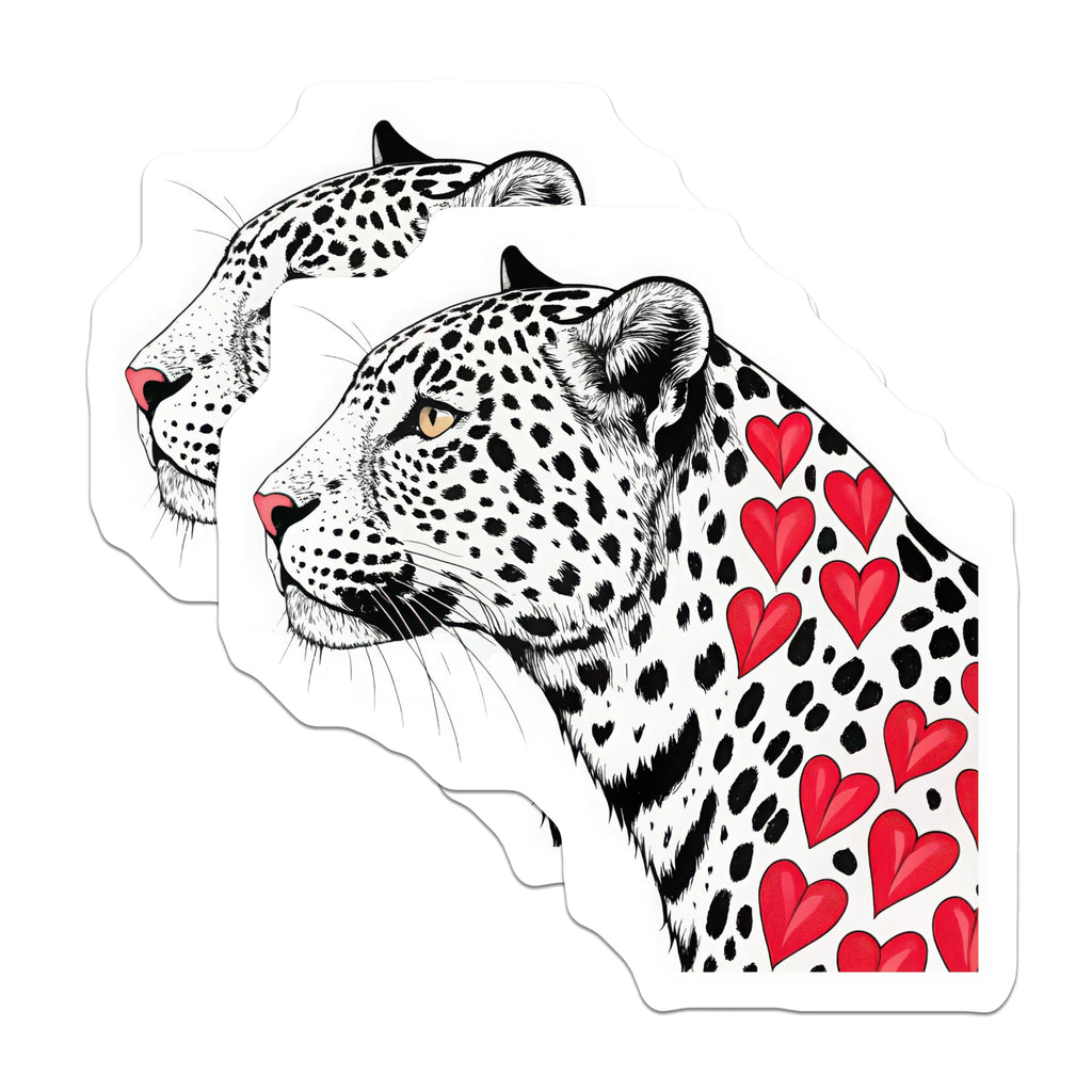 (2 Pack) Leopard Heart Stickers - Animal Print Decals - Wildlife Art Decals - 5" On Longest Side - Sticks to Smooth Flat Surfaces - Made in USA - BMCS5786